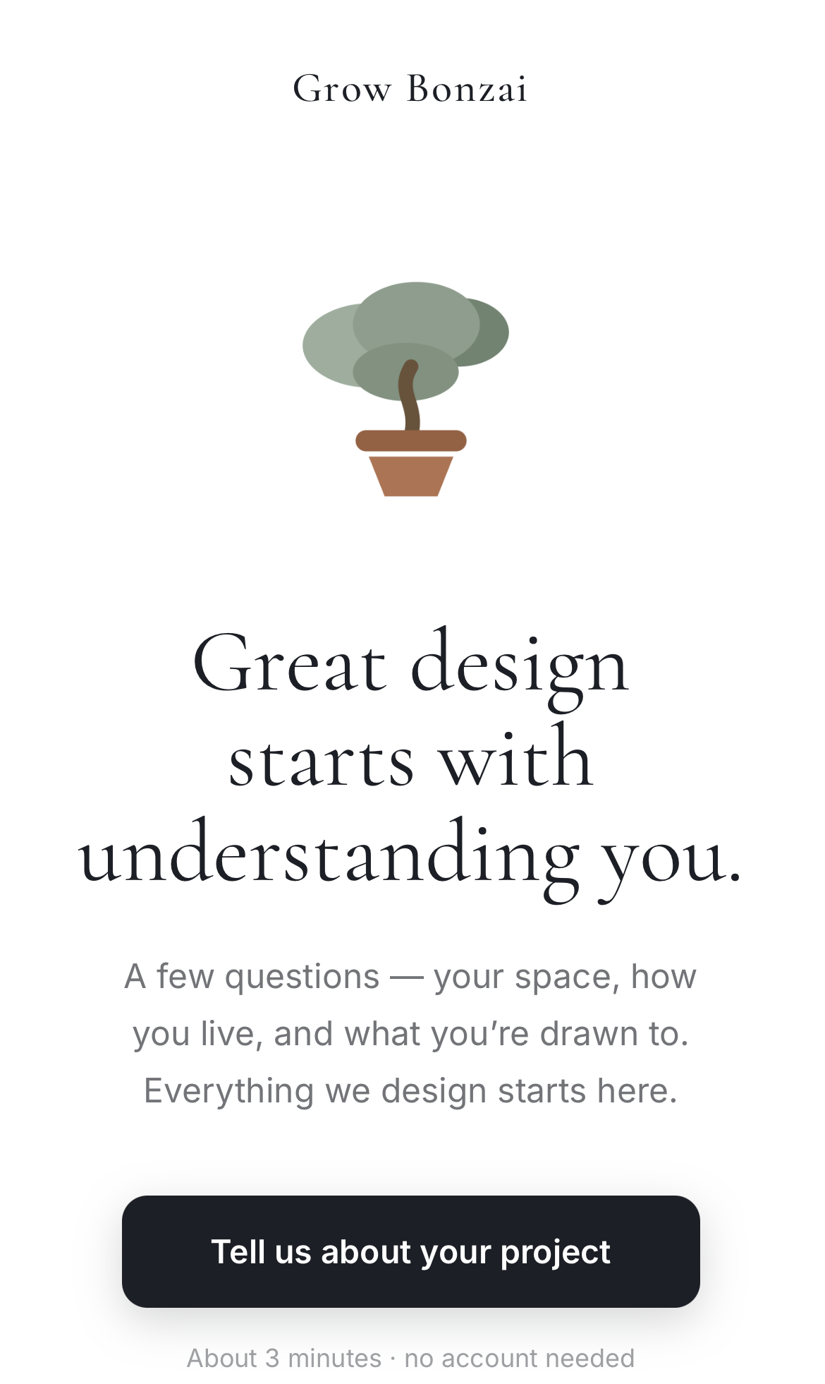 A client intake page under the studio’s own name, on a phone